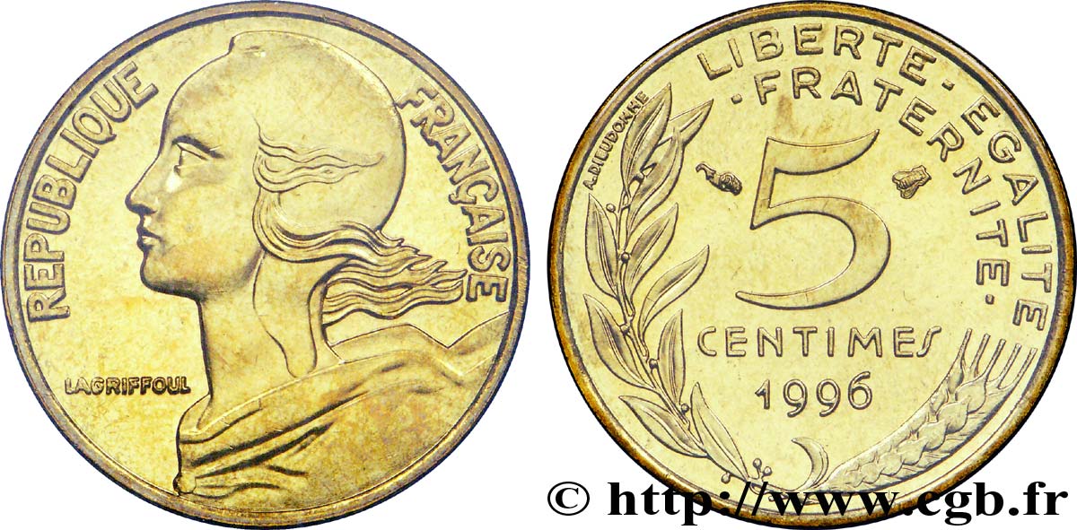 5 centimes Marianne, BU (Brillant Universel), 3 plis 1996 Pessac F.125/38 MS 