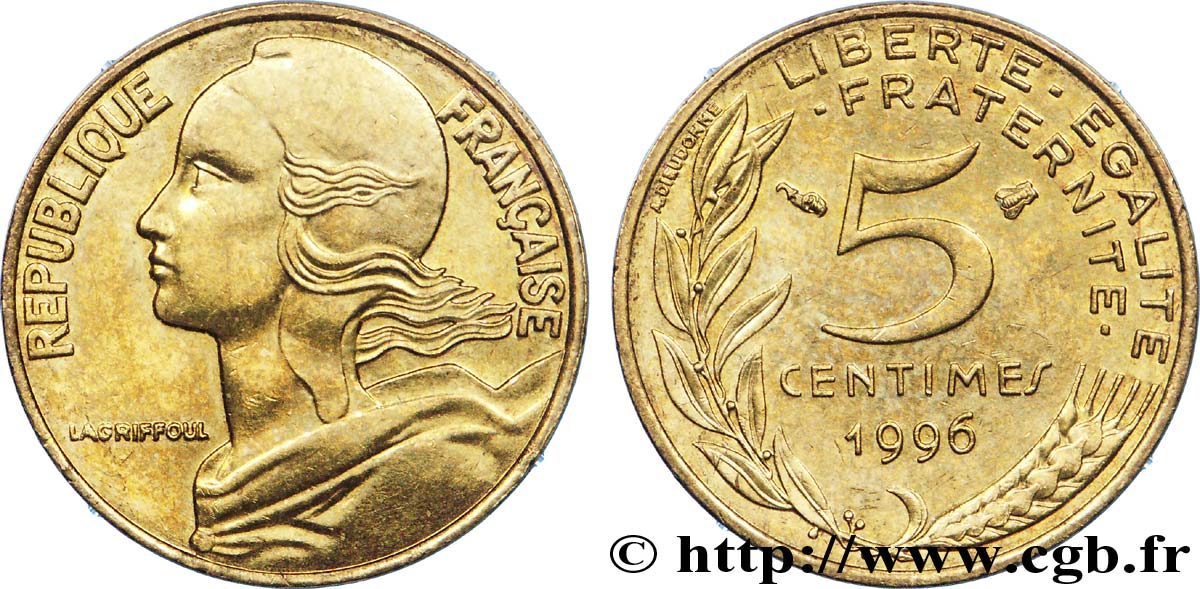 5 centimes Marianne, 3 plis 1996 Pessac F.125/38 AU 