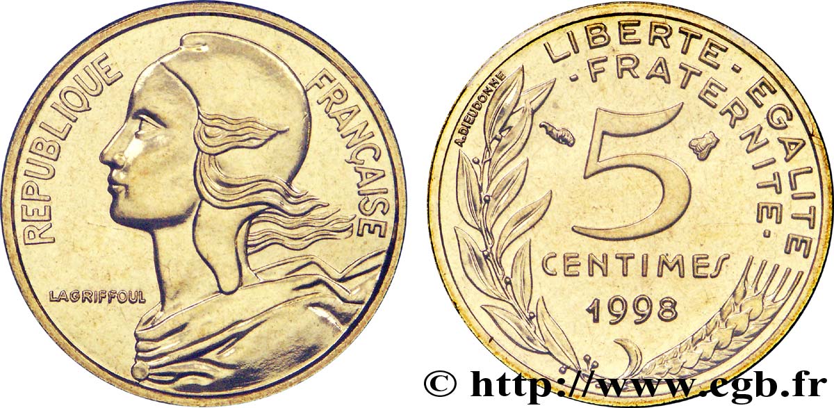 5 centimes Marianne, BU (Brillant Universel) 1998 Pessac F.125/41 ST 