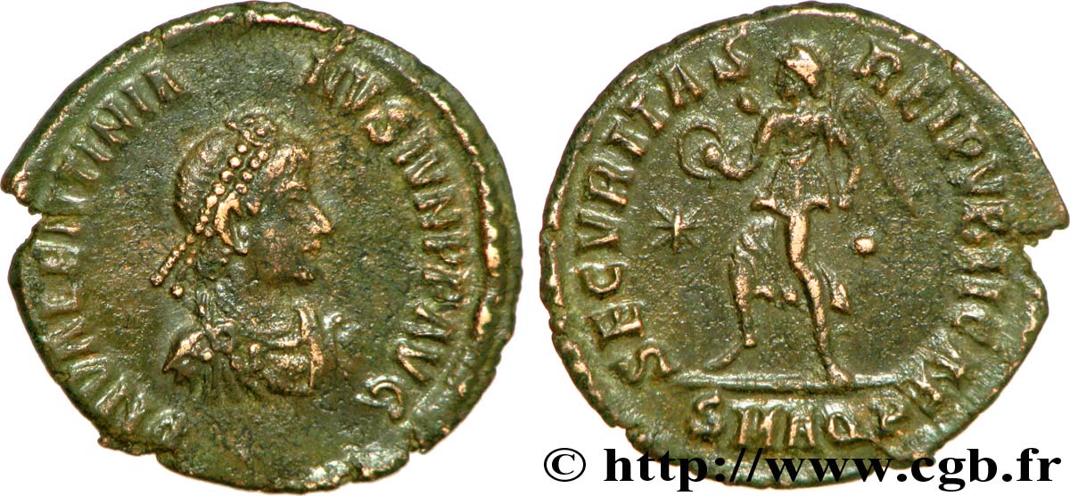 VALENTINIANO II Nummus, (PB, Æ 3) AU
