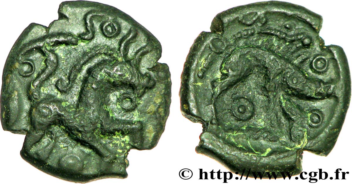 GALLIA BELGICA - AMBIANI (Regione di Amiens) Bronze au cheval et au sanglier, “type des dépôts d’Amiens” XF