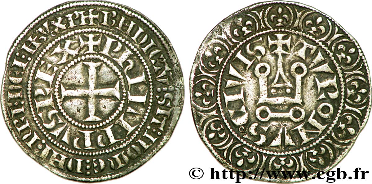 PHILIPPE III LE HARDI ET PHILIPPE IV LE BEL - MONNAYAGE COMMUN (à partir de 1280) Gros tournois à l O rond c. 1285-1290  TTB