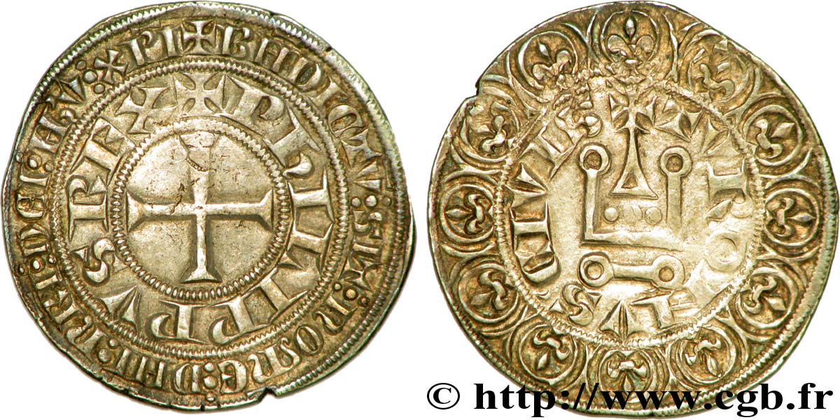 FILIPPO III  THE BOLD  AND FILIPPO IV  THE FAIR  Gros tournois à l O rond c. 1285-1290  AU