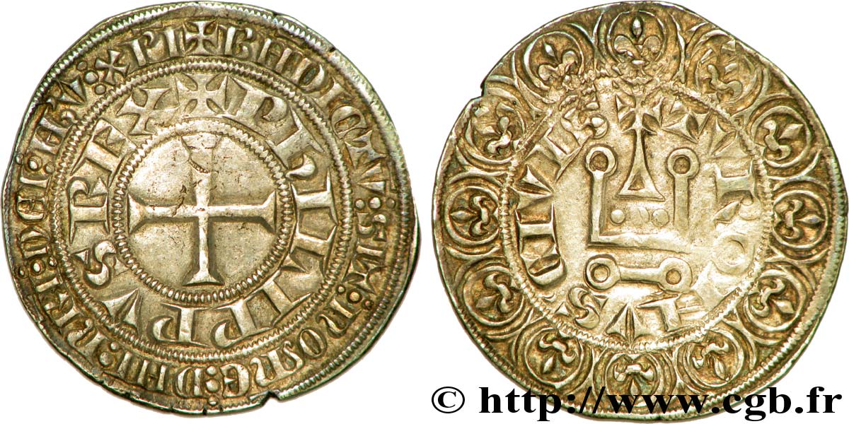 FILIPPO III  THE BOLD  AND FILIPPO IV  THE FAIR  Gros tournois à l O rond c. 1285-1290  q.SPL