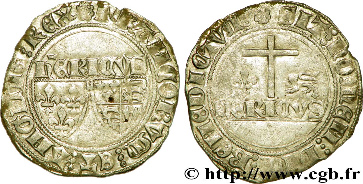 HENRY VI DE LANCASTRE - ROI DE FRANCE (1422-1453) - ROI D ANGLETERRE (1422-1461) et (1470-1471) Blanc aux écus 23/11/1422 Auxerre TTB+