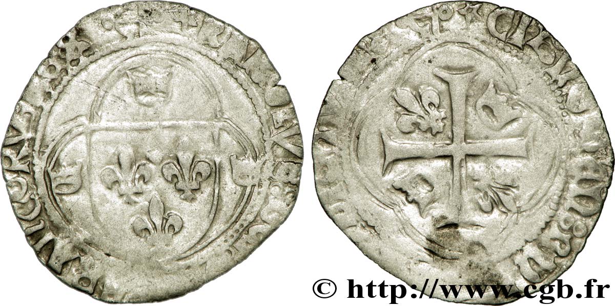 CHARLES VIII Blanc à la couronne, légende fautée CIT et BnI 24/04/1488 Bayonne fSS