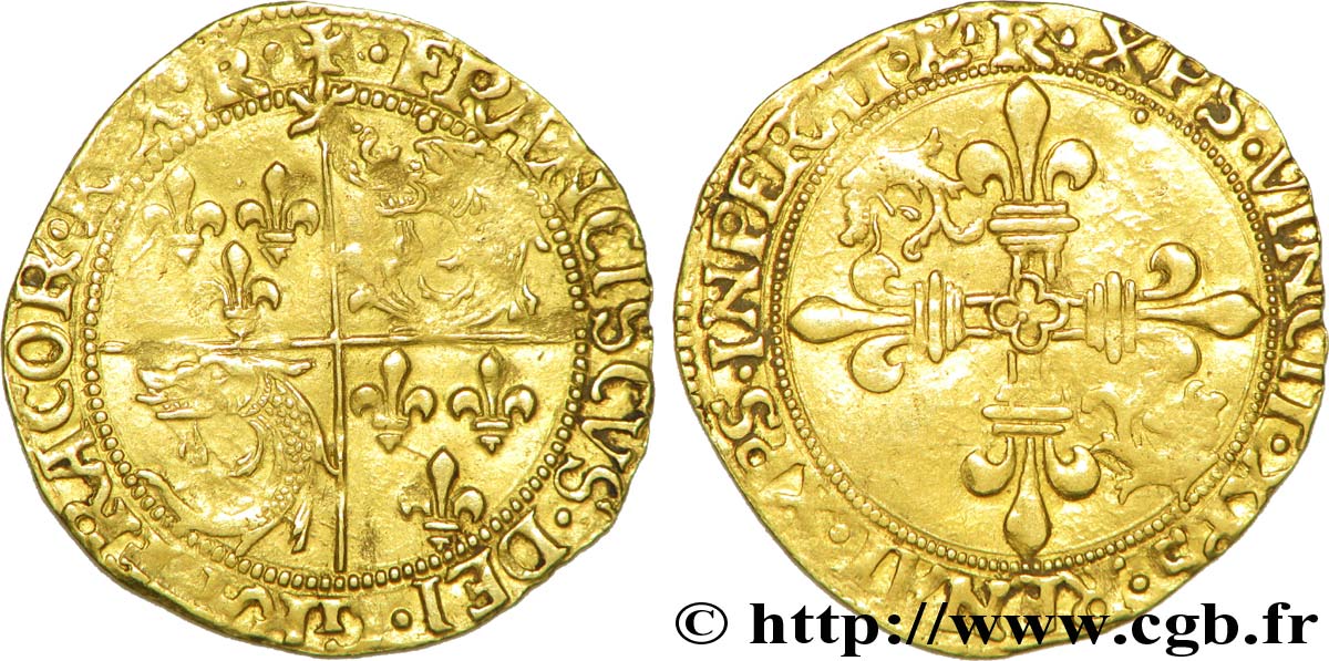 FRANCIS I Écu d or au soleil du Dauphiné, 7e type n.d. Romans XF