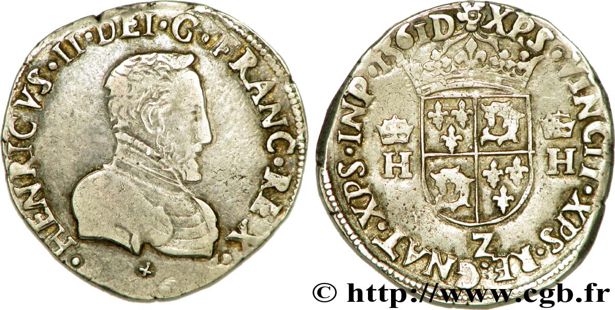 CHARLES IX COINAGE IN THE NAME OF HENRY II Teston du Dauphiné à la tête nue 1561 Grenoble XF/AU
