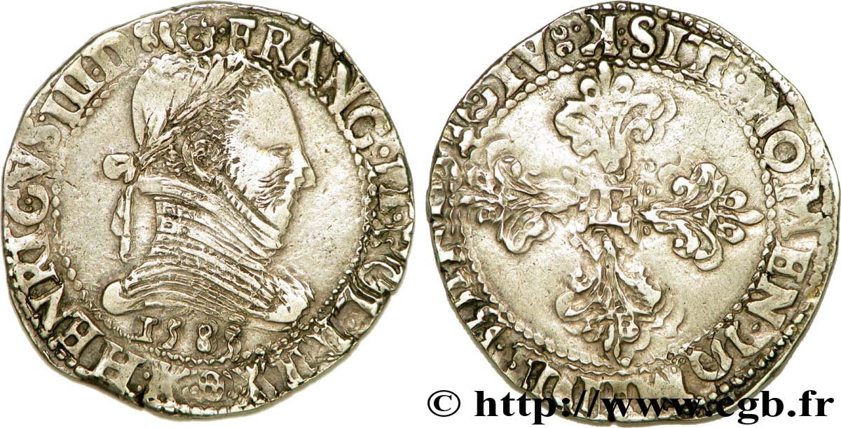 HENRI III Franc au col plat 1583 Bordeaux TB+/TB