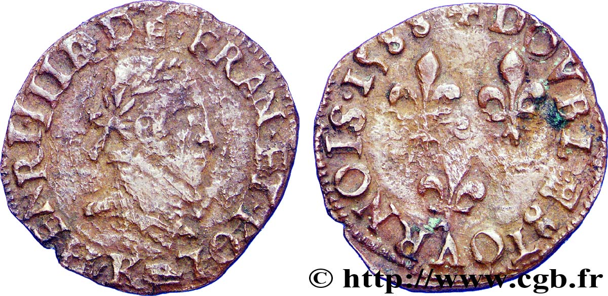 HENRY III Double tournois, 2e type de Bordeaux 1588 Bordeaux BC+/MBC