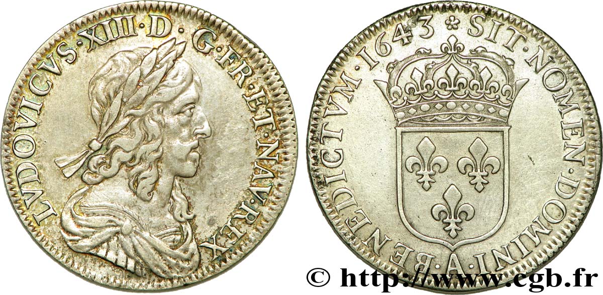 LOUIS XIII LE JUSTE Demi-écu, buste drapé et cuirassé (2e buste de Jean Warin) 1643 Paris, Monnaie de Matignon TTB+