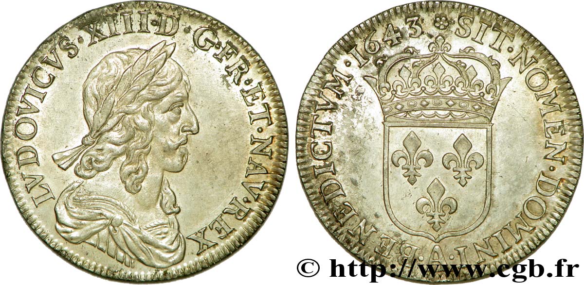 LOUIS XIII  Demi-écu, buste drapé et cuirassé (2e buste de Jean Warin) 1643 Paris, Monnaie de Matignon AU
