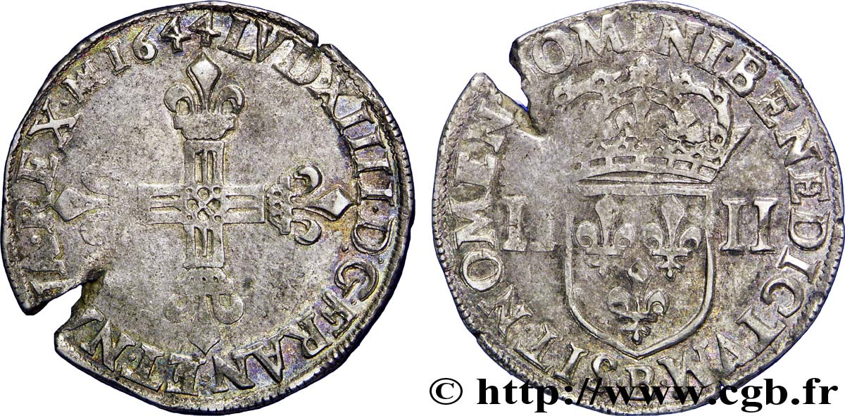 LOUIS XIV &nbsp;THE SUN KING&nbsp; Quart d&nbsp;écu, 1er type 1644 Rouen SS