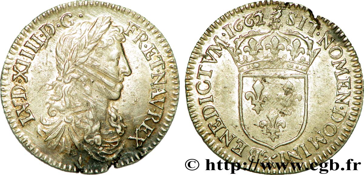 LOUIS XIV LE GRAND OU LE ROI SOLEIL Douzième d&nbsp;écu au buste juvénile 1662 Aix-en-Provence TTB
