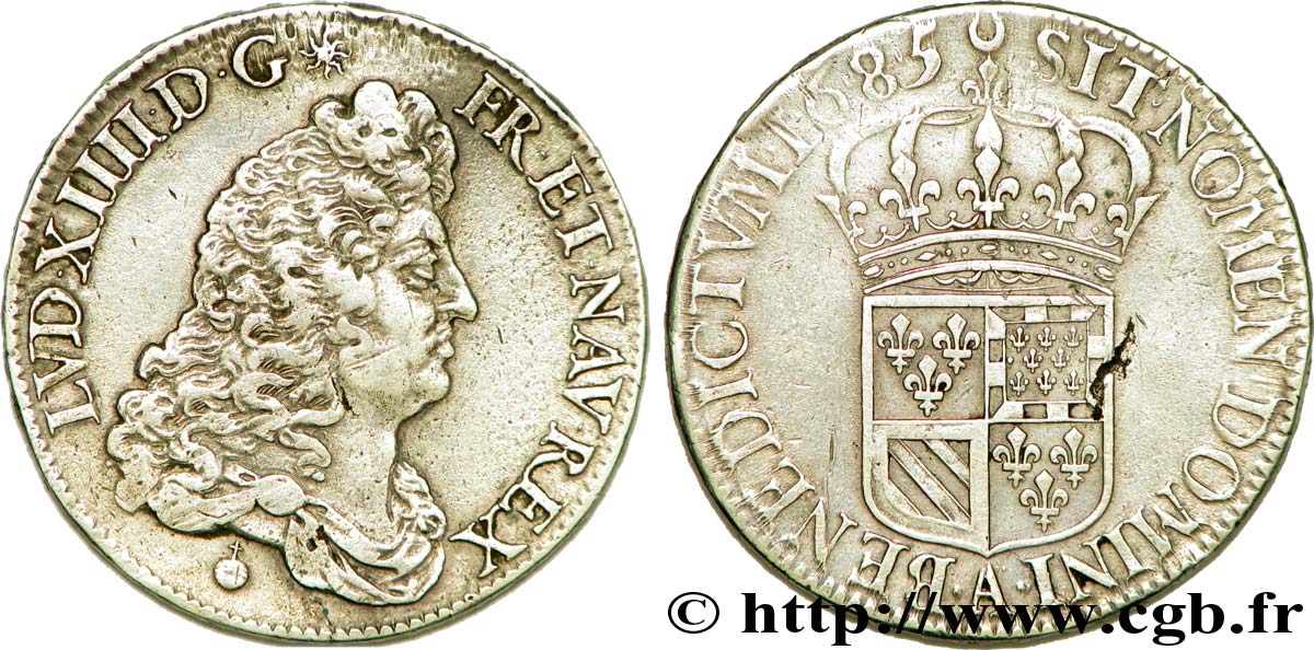 LOUIS XIV  THE SUN KING  Demi-écu de Flandre 1685 Paris BB/q.SPL