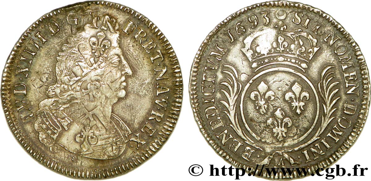 LOUIS XIV  THE SUN KING  Écu aux palmes 1693 Toulouse fSS/SS