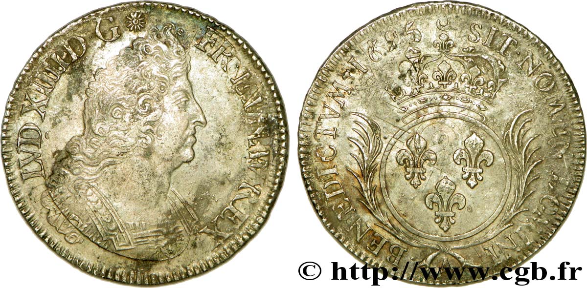 LOUIS XIV LE GRAND OU LE ROI SOLEIL Écu aux palmes 1695 Paris TTB