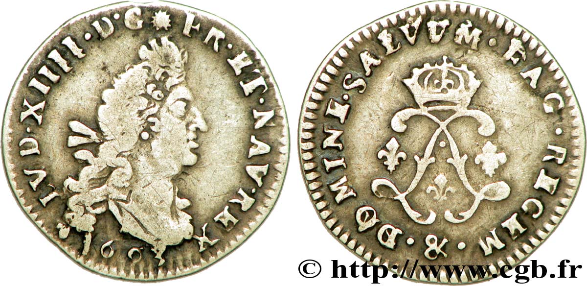 LOUIS XIV LE GRAND OU LE ROI SOLEIL Quadruple sol aux deux L 1693 Aix-en-Provence TB
