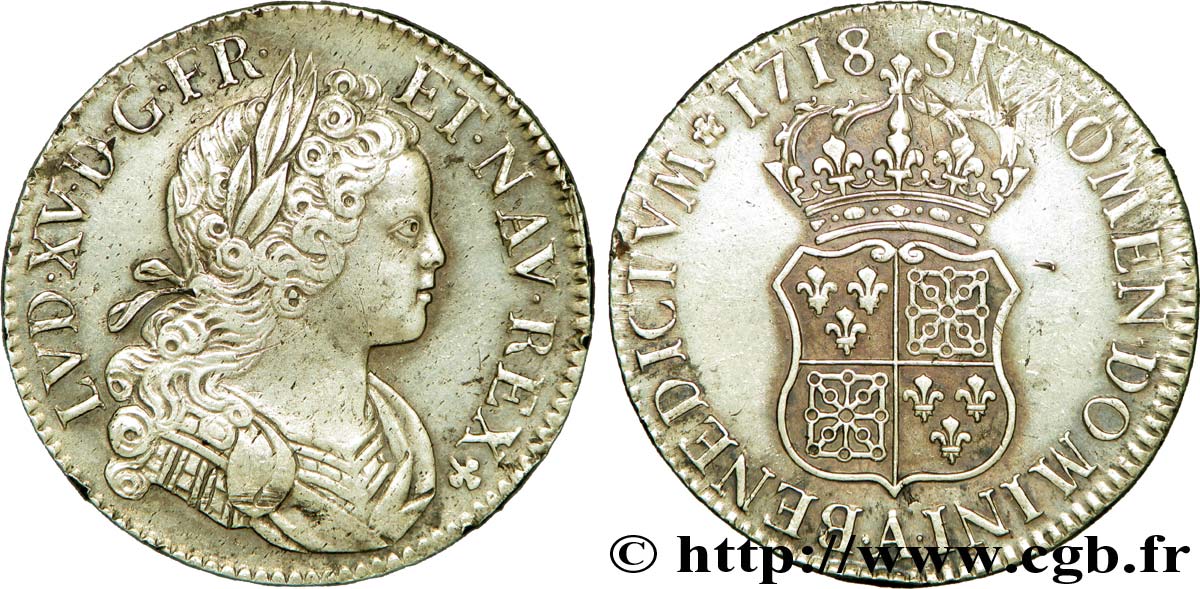 LOUIS XV DIT LE BIEN AIMÉ Écu de Navarre 1718 Paris TTB