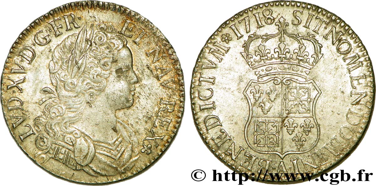 LOUIS XV DIT LE BIEN AIMÉ Écu de Navarre 1718 Paris TTB+