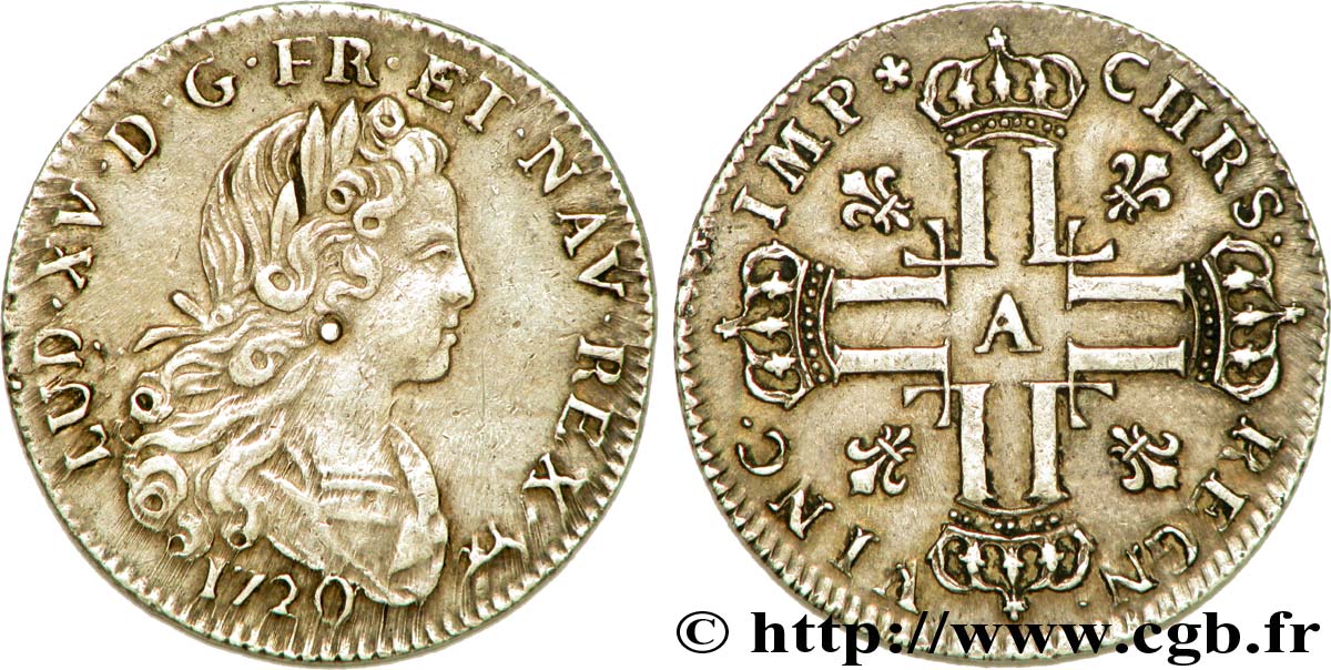 LOUIS XV &nbsp;THE WELL-BELOVED&nbsp; Petit louis d&nbsp;argent 1720 Paris AU