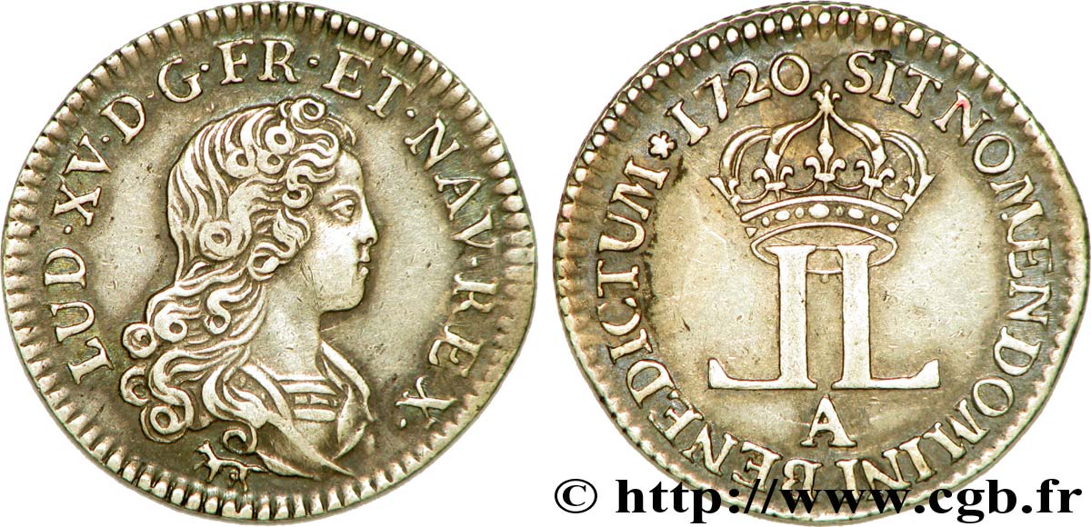 LOUIS XV DIT LE BIEN AIMÉ Livre d argent dite  de la Compagnie des Indes  1720 Paris TTB+