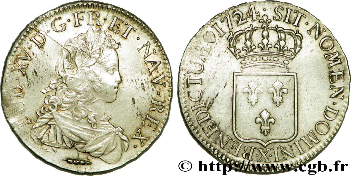 LOUIS XV DIT LE BIEN AIMÉ Écu de France 1724 Amiens TTB+