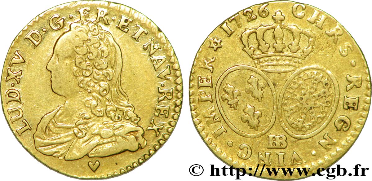 LOUIS XV THE BELOVED Demi-louis d or aux écus ovales, buste habillé 1726 Strasbourg XF/VF