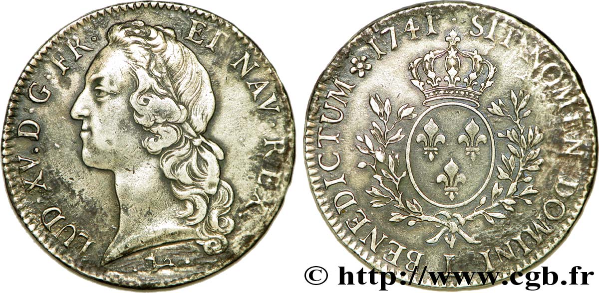 LOUIS XV THE BELOVED Écu dit &nbsp;au bandeau&nbsp; 1741 Bayonne XF