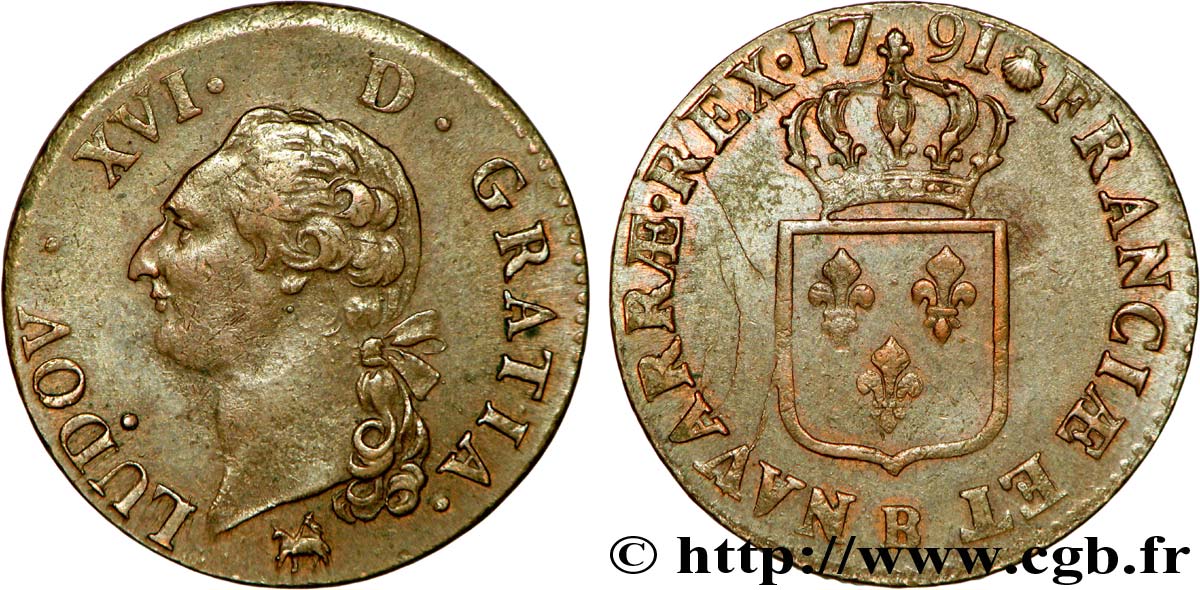 LOUIS XVI (MONARQUE CONSTITUTIONNEL)  Sol dit  à l écu  1791 Rouen TTB+
