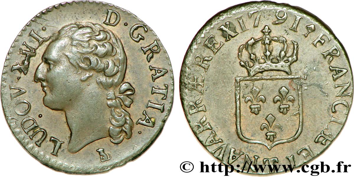 LOUIS XVI Demi-sol dit  à l écu  1791 Nantes AU