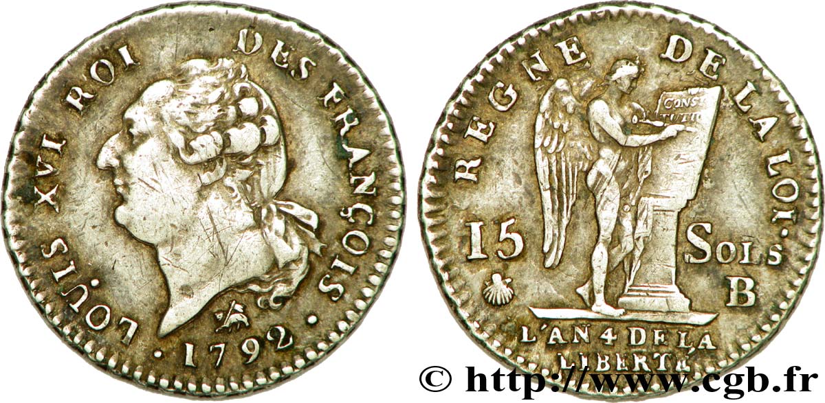 LOUIS XVI (MONARQUE CONSTITUTIONNEL)  15 sols dit  au génie , type FRANÇOIS 1792 Rouen TTB