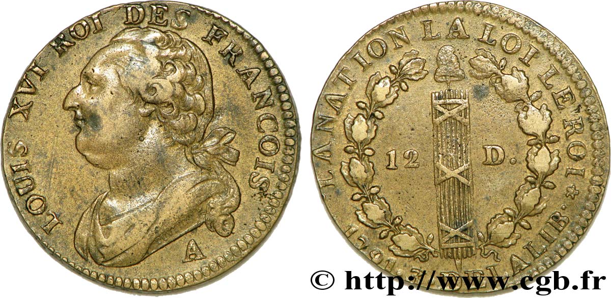 LOUIS XVI 12 deniers dit  au faisceau , type FRANCOIS 1791 Paris, Monnaie du Louvre q.SPL