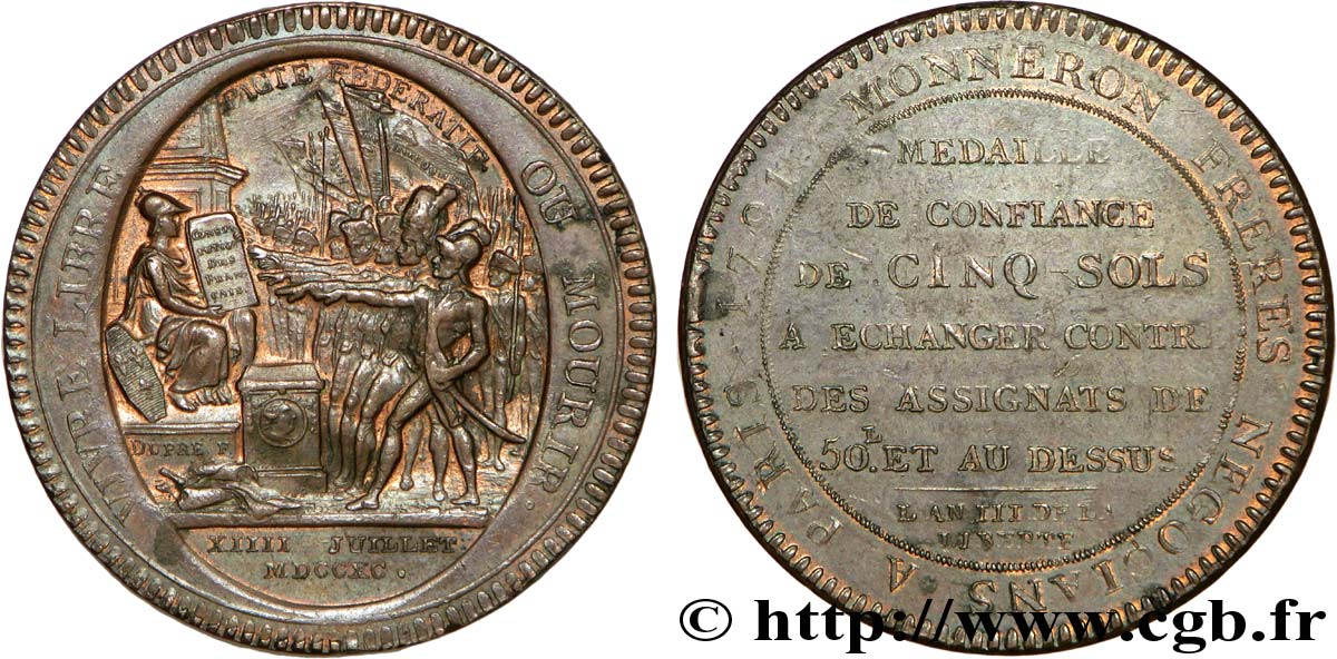 CONFIANCE (MONNAIES DE...) Monneron de 5 sols au serment (An III), 1er type 1791 Birmingham, Soho SUP