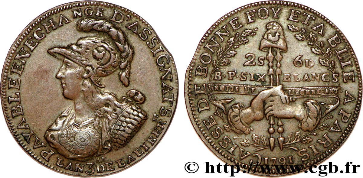 REVOLUTION COINAGE Six blancs de Montagny 1791  SPL