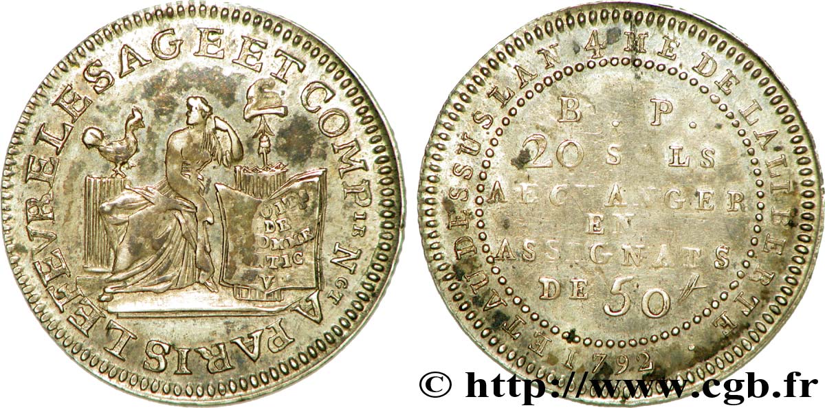 REVOLUTION COINAGE 20 sols de Lefèvre Lesage et Cie 1792 Paris q.SPL