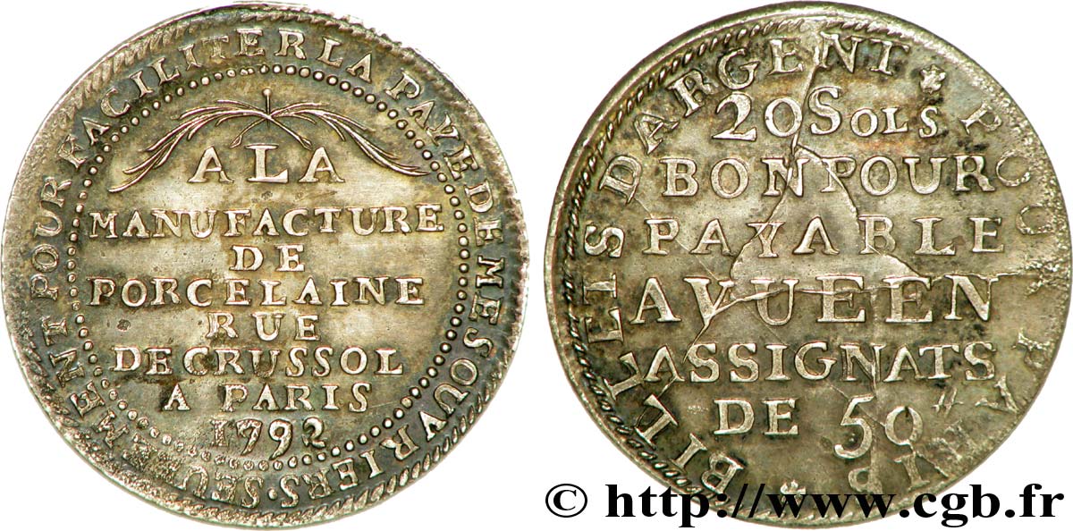 REVOLUTION COINAGE Bon pour 20 sols 1792 Paris AU/VF