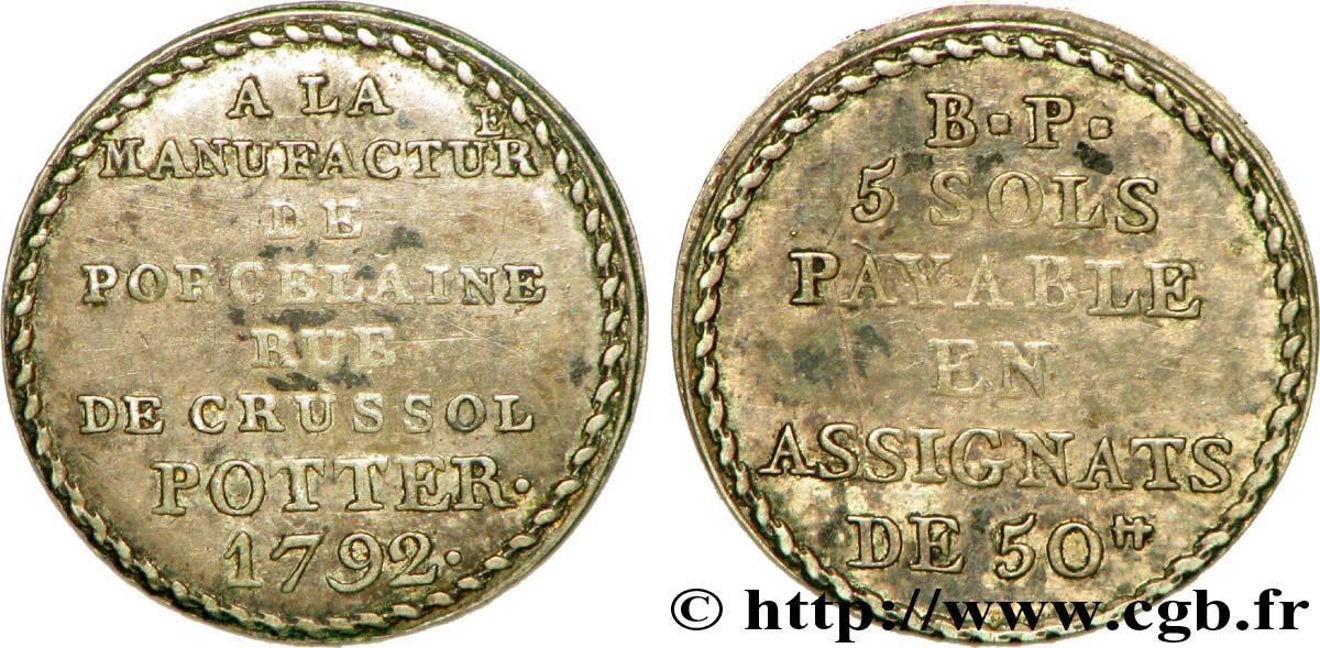 REVOLUTION COINAGE Bon pour 5 sols, 1er type 1792 Paris MBC+