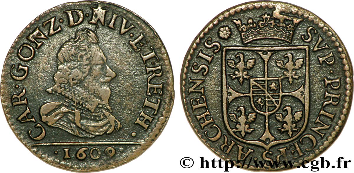 ARDENNES - PRINCIPALITY OF ARCHES-CHARLEVILLE - CHARLES I GONZAGA Liard, type 3A XF/AU
