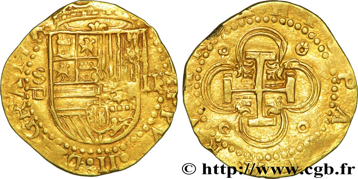 SPAIN - PHILIPPE II OF HABSBOURG Double écu d’or n.d. Séville q.SPL/BB
