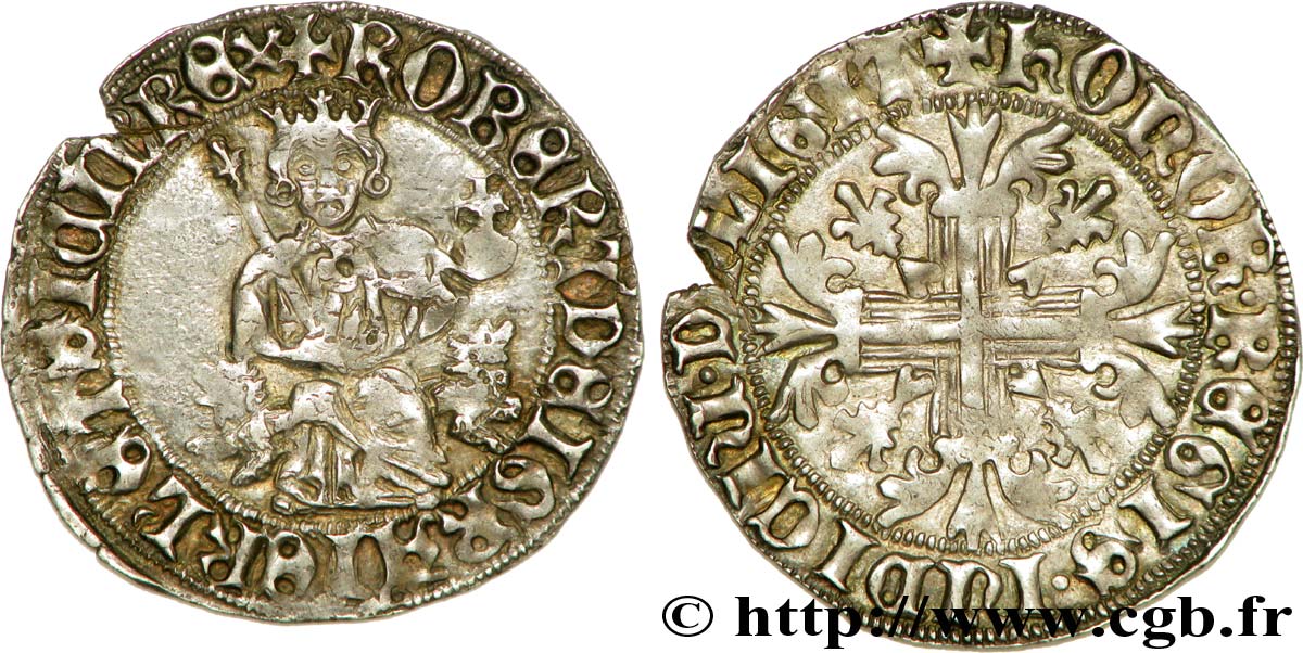 ITALIE - ROYAUME DE NAPLES - ROBERT D ANJOU Carlin d argent c. 1310-1340 Naples fVZ