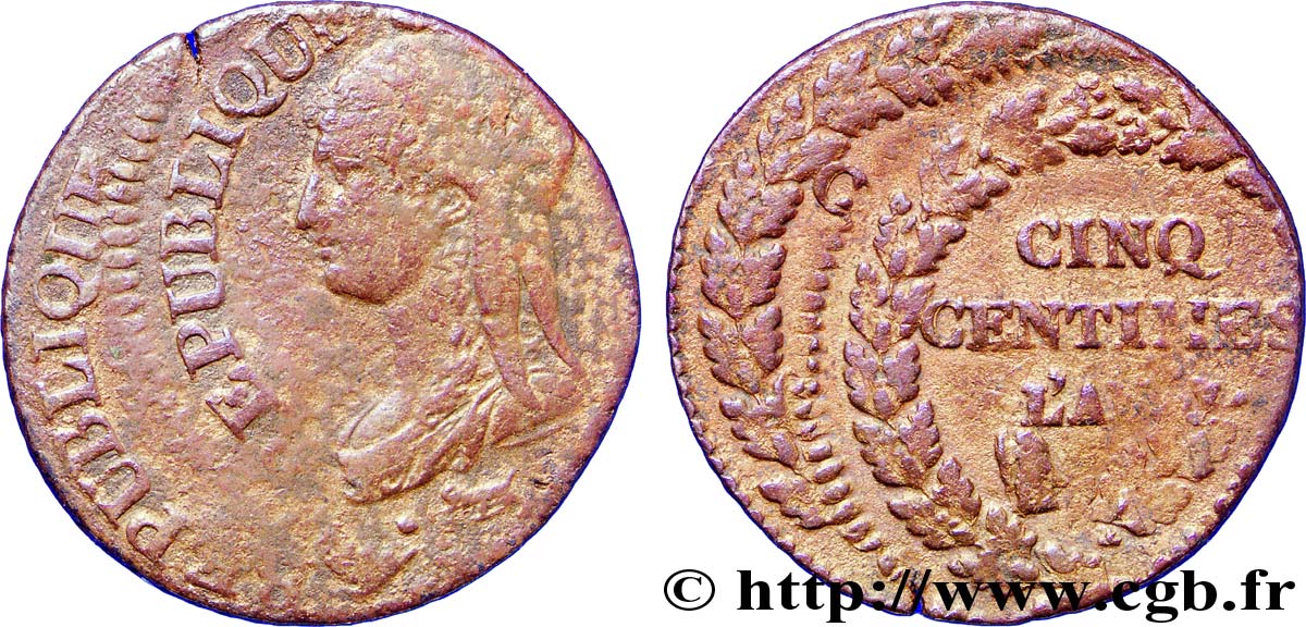 Cinq centimes Dupré, grand module, double frappe 1800 Paris F.115/114 var. XF 