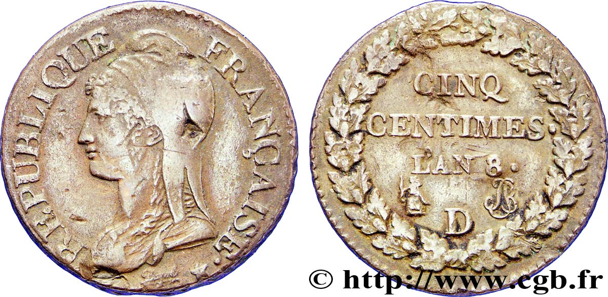 Cinq centimes Dupré, grand module 1800 Lyon F.115/125 XF 