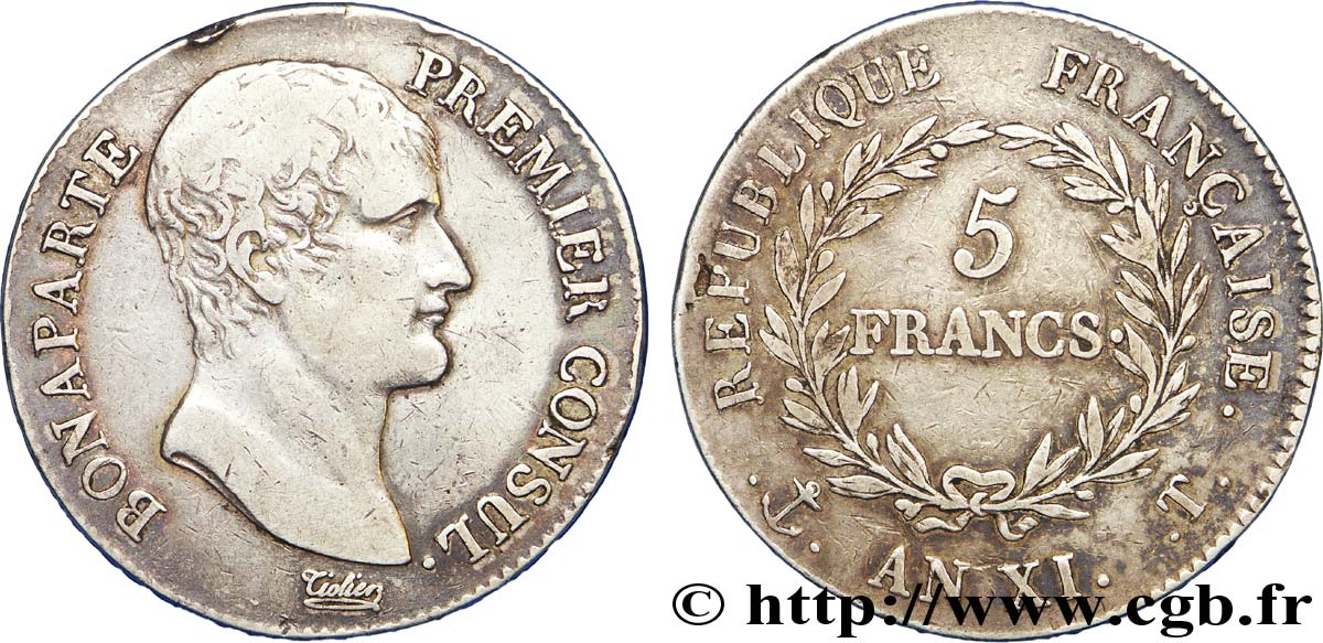 5 francs Bonaparte Premier Consul 1803 Nantes F.301/8 VF 