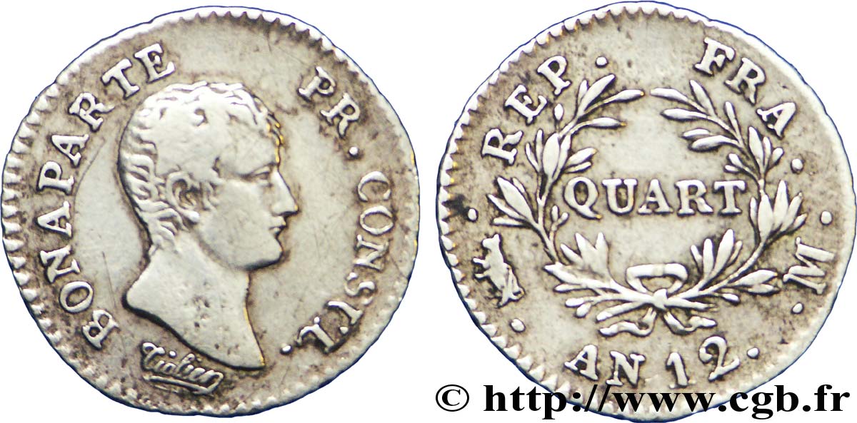 Quart (de franc) Bonaparte Premier Consul 1804 Toulouse F.157/6 BC 