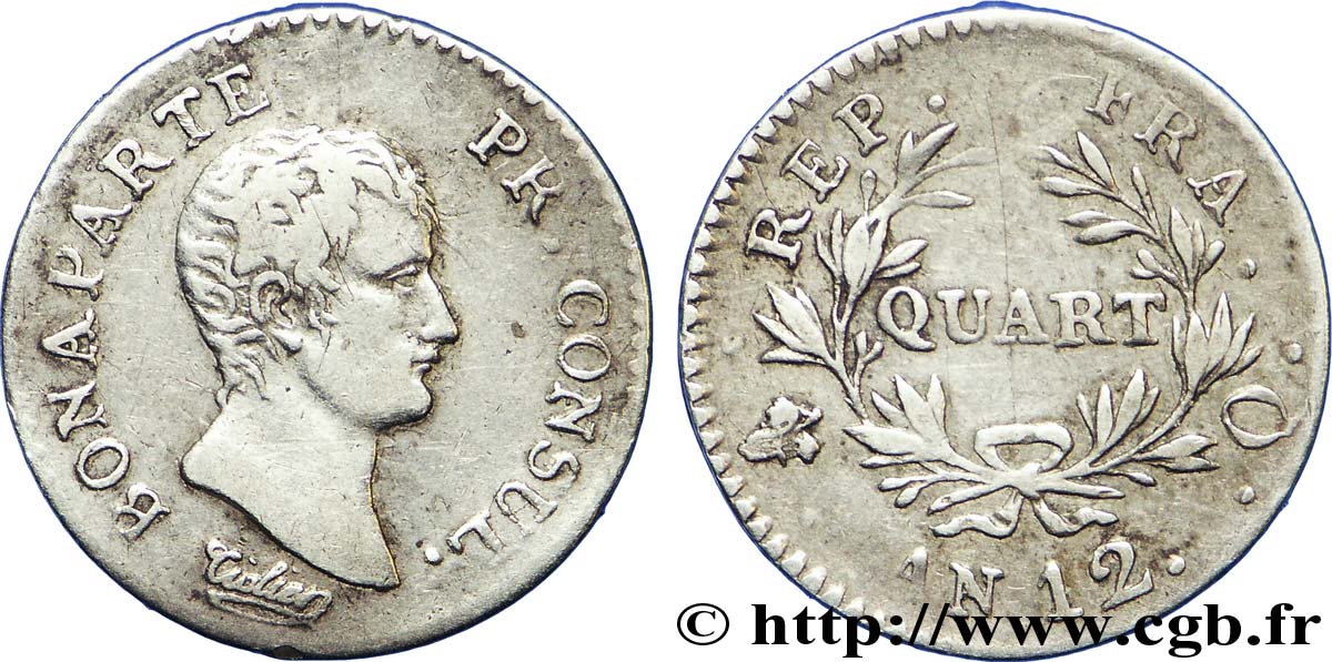 Quart (de franc) Bonaparte Premier Consul 1804 Perpignan F.157/8 VF 