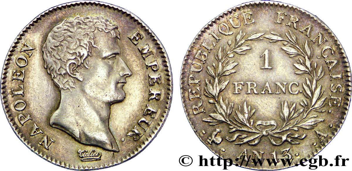 1 franc Napoléon Empereur, Calendrier révolutionnaire 1805 Paris F.201/14 AU 