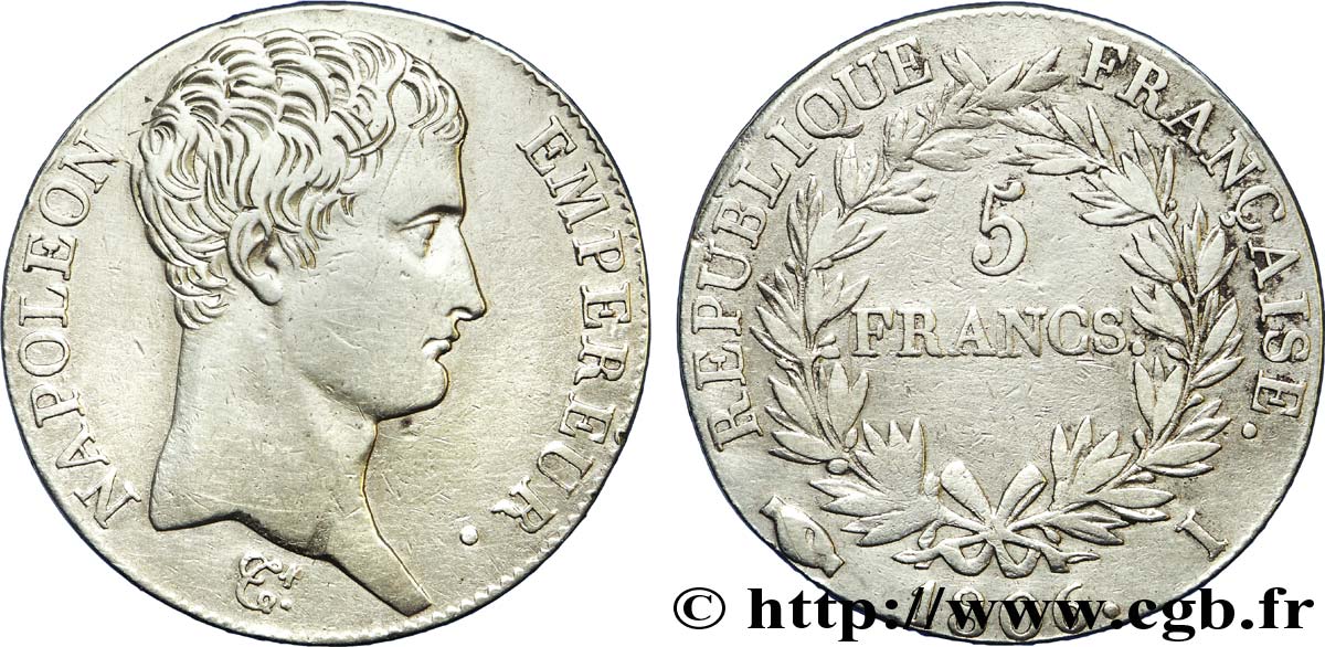 5 francs Napoléon Empereur, Calendrier grégorien 1806 Limoges F.304/5 BC 