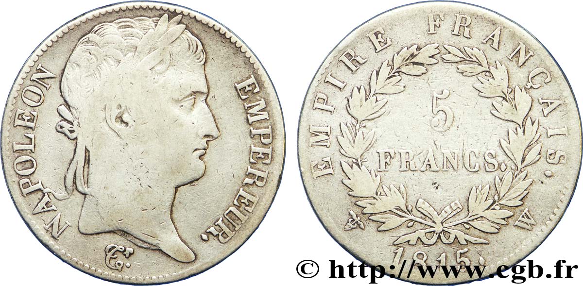 5 francs Napoléon Empereur, Cent-Jours 1815 Lille F.307A/9 B 