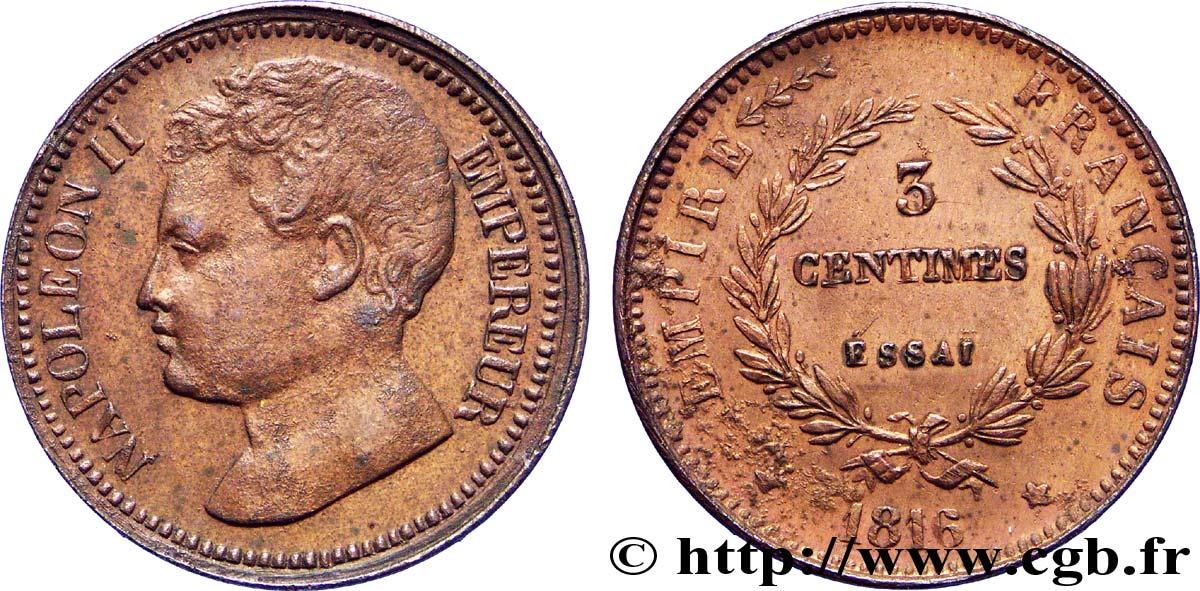 Essai de 3 centimes en bronze 1816  VG.2414  SPL 